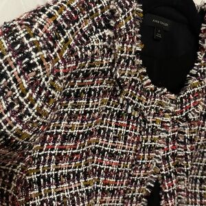 Ann Taylor Women's Colorful Purple Violet Ch*nel Tweed Blazer Jacket Fringe
